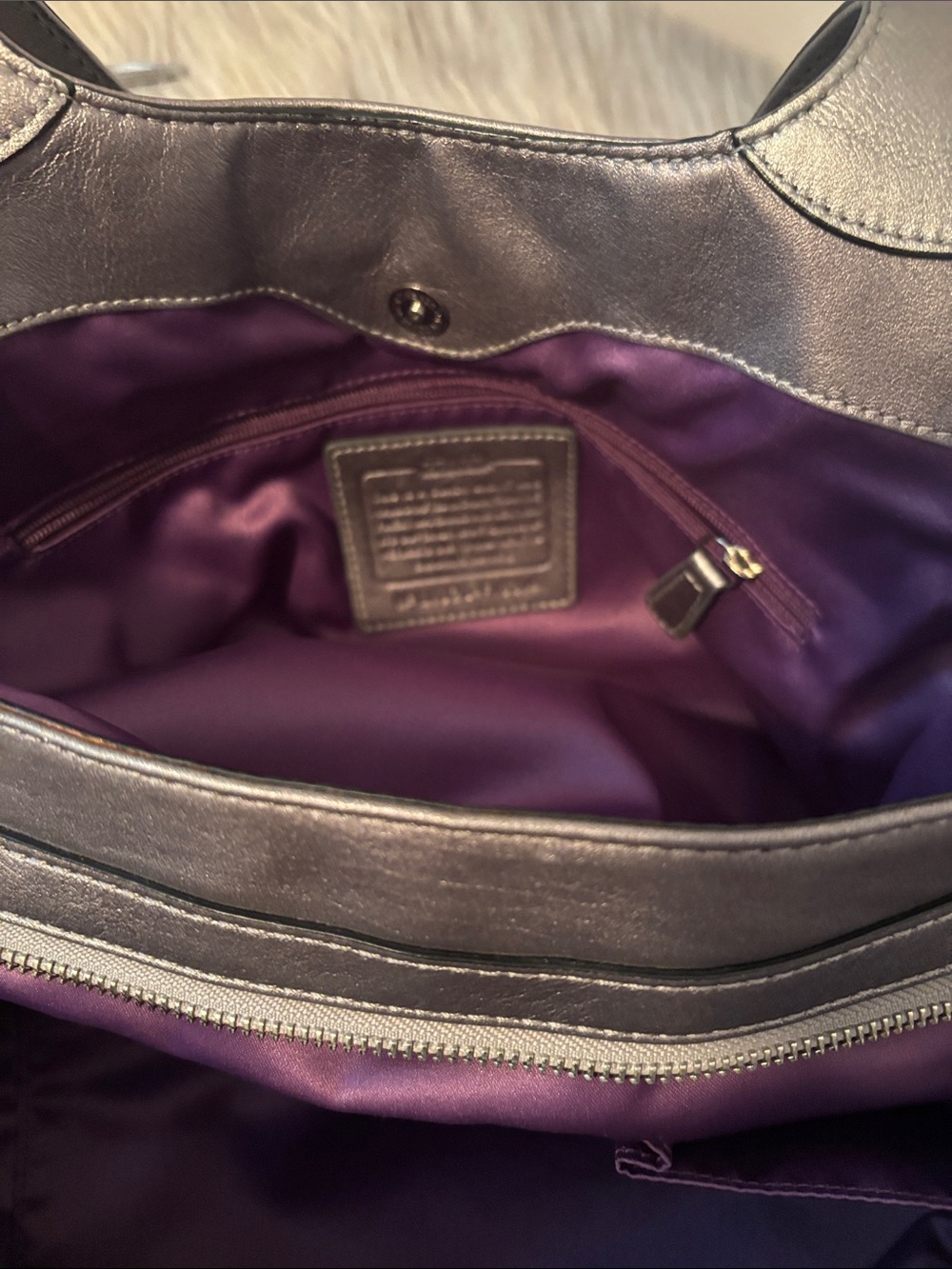 Coach Gray Signature Canvas Shoulder Bag with Leather Trim - Picture 11 of 14